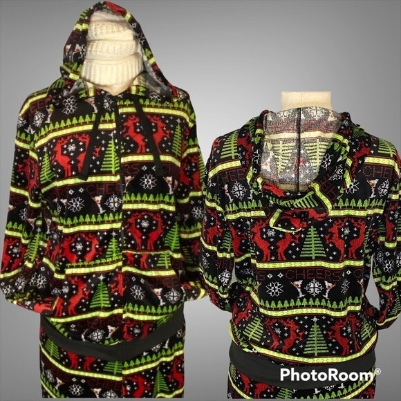 NWT-Women’s L/XL Christmas Loungewear Set black/green/red and white - Picture 2 of 3